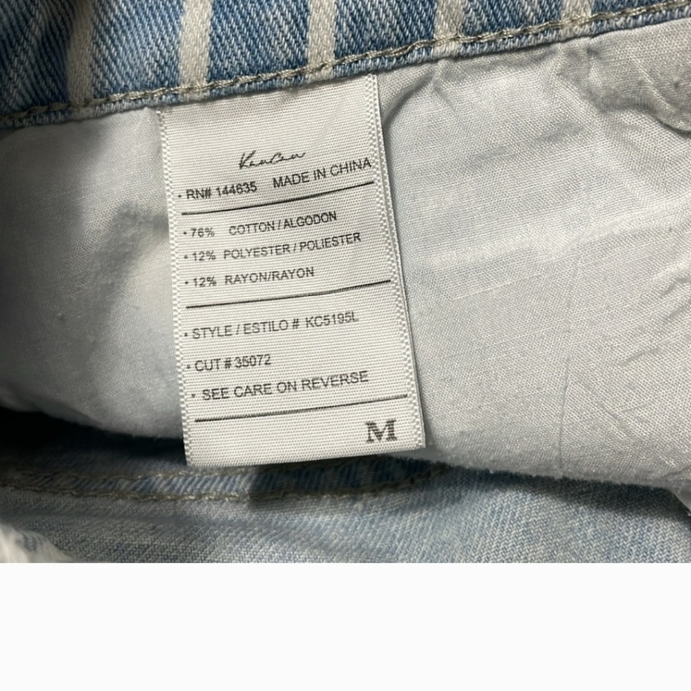 KanCan Blue White Striped Distressed Ripped Denim Jean Shorts Shortie Frayed - Picture 3 of 4